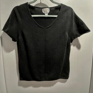 (4) Talbots Black Stretch Knit Cotton Made Italy Minimalist Office Basic Top L